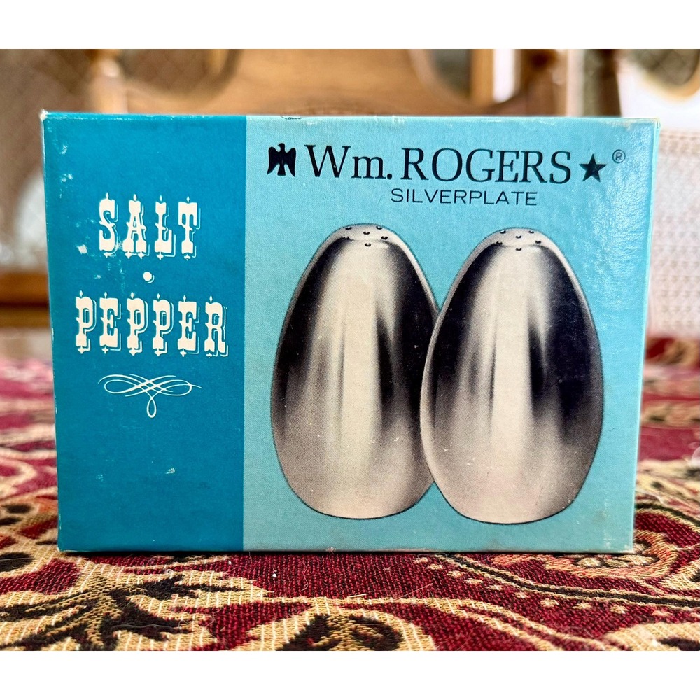 Vintage Wm. Rogers Silverplate Egg Salt Pepper Shakers Set (No 0764S) MCM